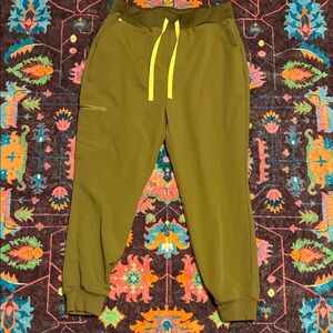 Figs Olive Joggers with Neon Yellow Drawstring